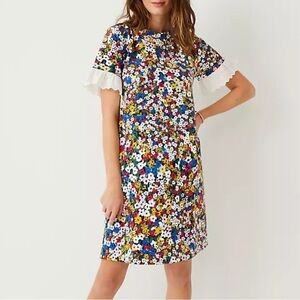 Women’s Ann Taylor Size XS Mini Dress Floral with Ruffled Sleeves